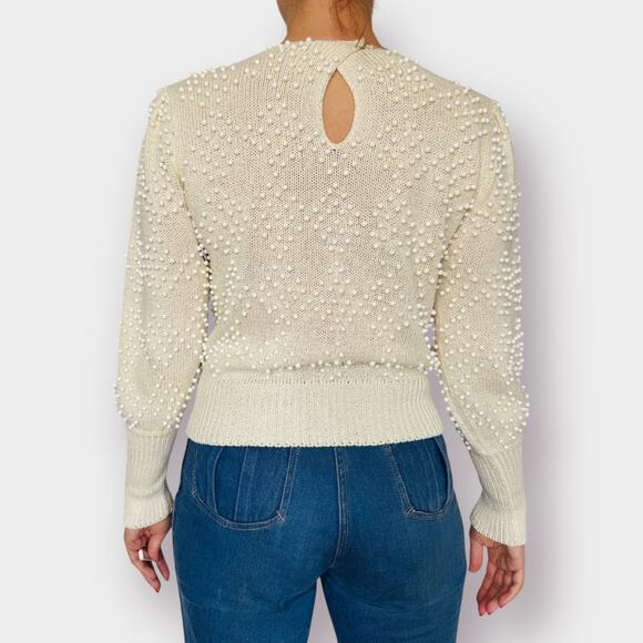 80s Cream sweater with Beads Size M - Picture 6 of 9